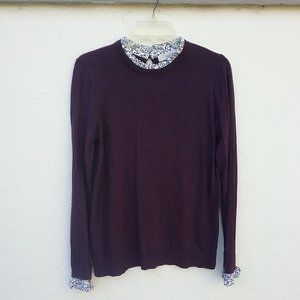 Layered Look Purple Contrast Floral Ruffle Collar Sweater Academia Gilmore Girls